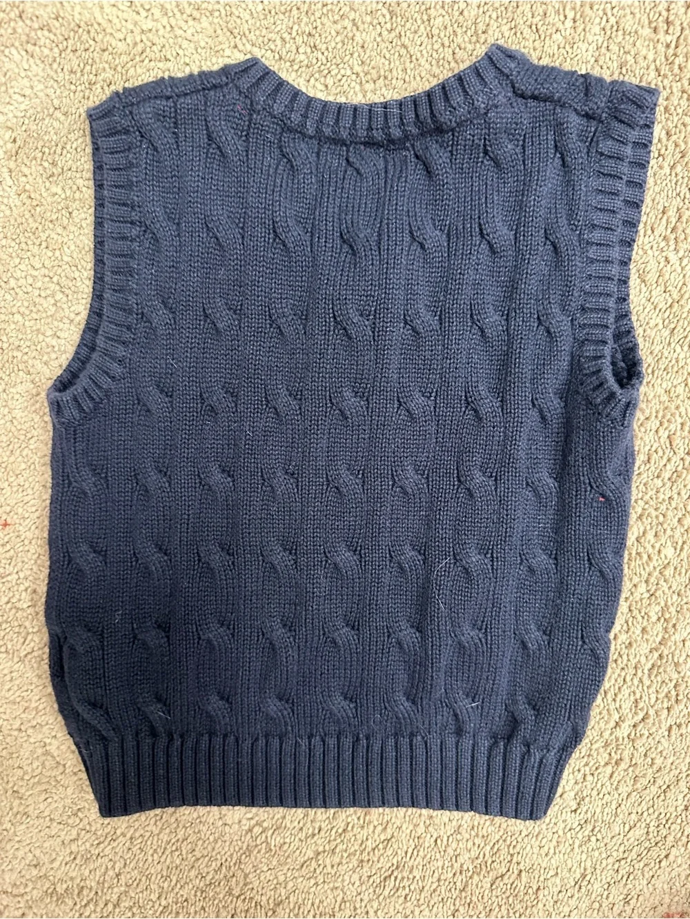 Ralph Lauren Navy Cable-Knit V-Neck Sweater Vest with Red Logo